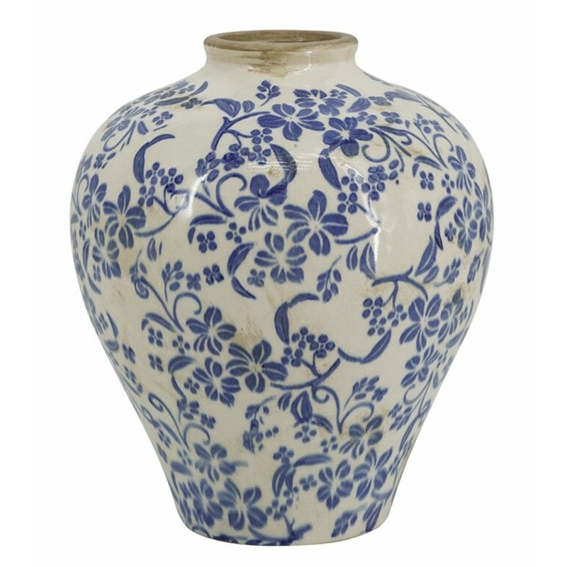 Ваза округлой формы с синим цветочным узором Blue & White Ornament  Белый Синий в Ижевске | Loft Concept 