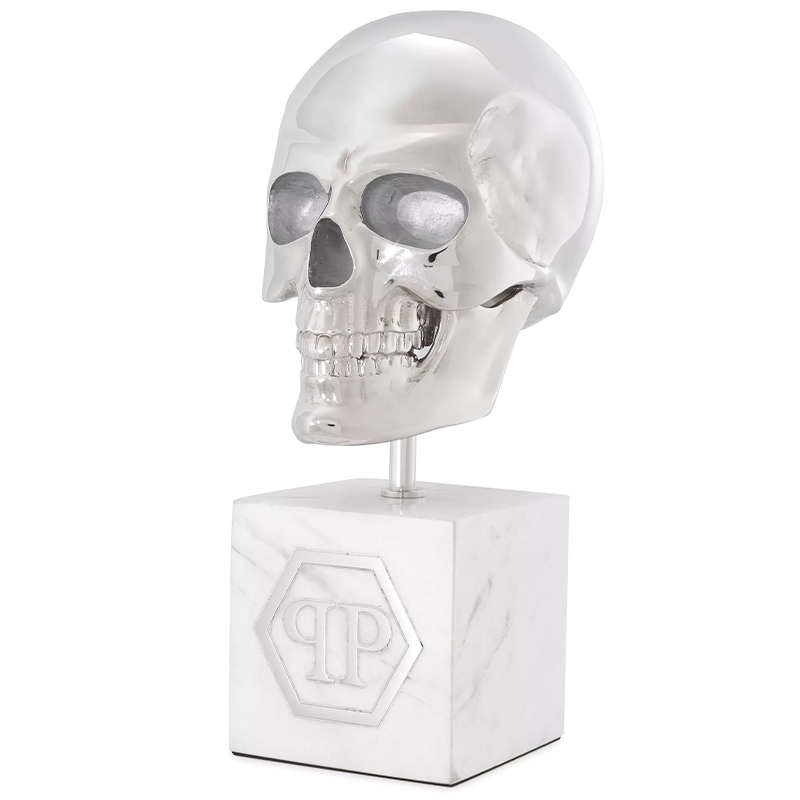 Статуэтка Philipp Plein Platinum Skull L Белый Мрамор Bianco Серебряный в Ижевске | Loft Concept 