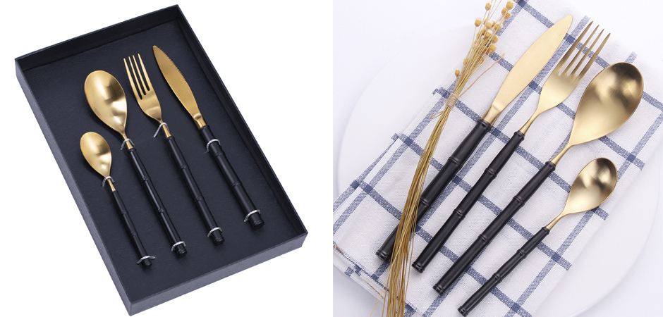 Столовые приборы Bamboo Gold and Black - фото №1