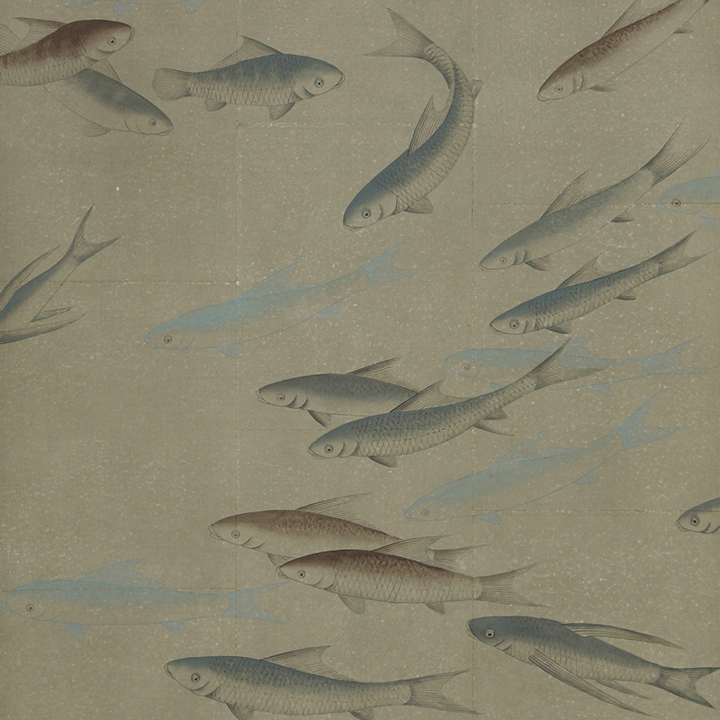 Обои ручная роспись Fishes Special Colourway on Lead Grey India tea paper  в Ижевске | Loft Concept 