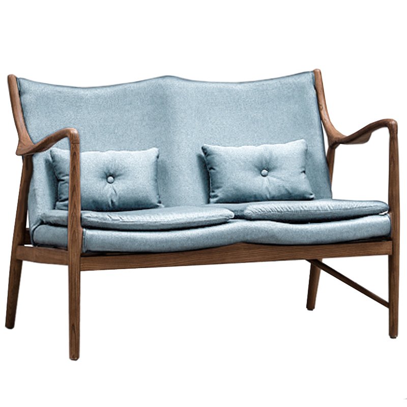 Диван Makeshift Loveseat Sofa light blue linen Голубой Дерево Табак в Ижевске | Loft Concept 