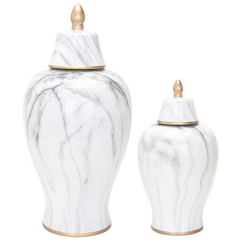 Ваза с крышкой White Marble Gold Vase Белый Мрамор Bianco Белый Серый Золотой в Ижевске | Loft Concept 