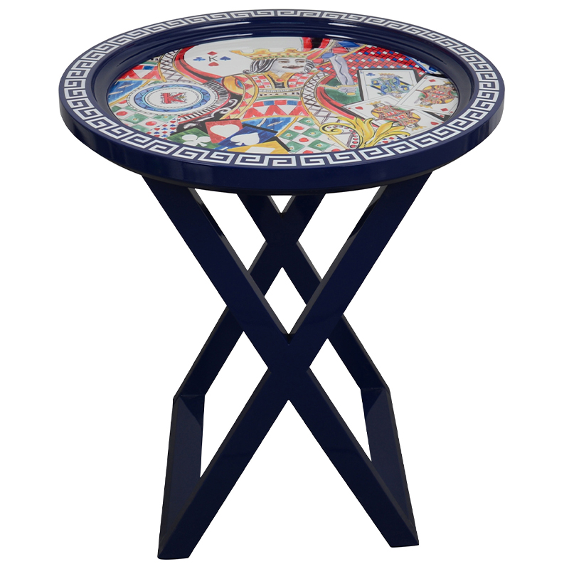 Приставной стол Playing Cards Painted Round Countertop Side Table Синий Мульти в Ижевске | Loft Concept 