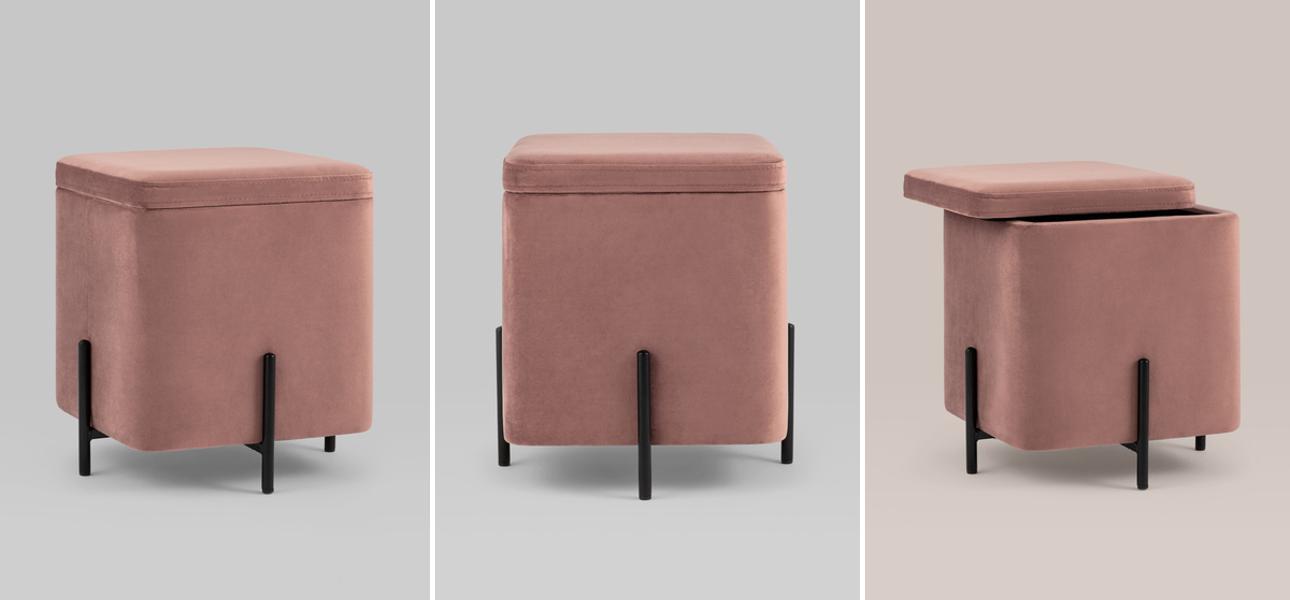 Пуф квадратный с ящиком пыльно-розовый велюр Sanjay Velour - фото