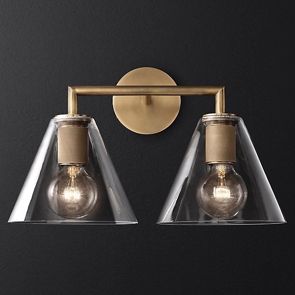 Бра RH Utilitaire Funnel Shade Double Sconce Brass Прозрачное Стекло Латунь в Ижевске | Loft Concept 