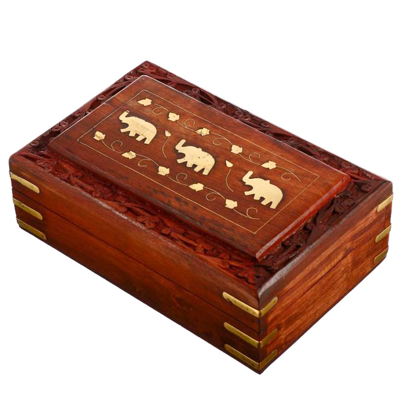 Шкатулка Three Elephants Indian Inlay Box Коричневый Латунь в Ижевске | Loft Concept 