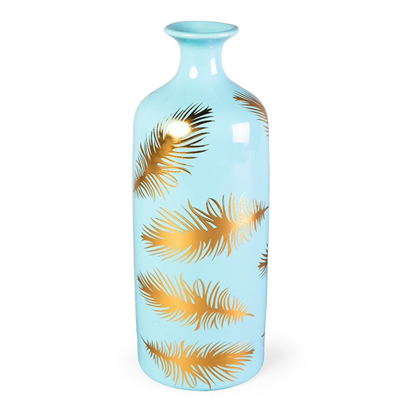 Ваза Gold feathers on blue Vase 30 Голубой Глянцевое золото в Ижевске | Loft Concept 