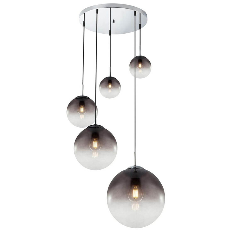 Люстра Ball Sunrise Pendant lamp smok 5 плафона Стекло Смок Хром в Ижевске | Loft Concept 