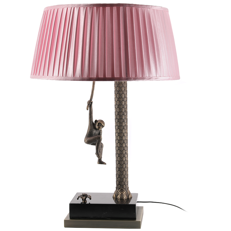 Настольная лампа Джунгли Table Lamp Jungle Pink Латунь Античная полированная Черный Мрамор Nero Розовый в Ижевске | Loft Concept 