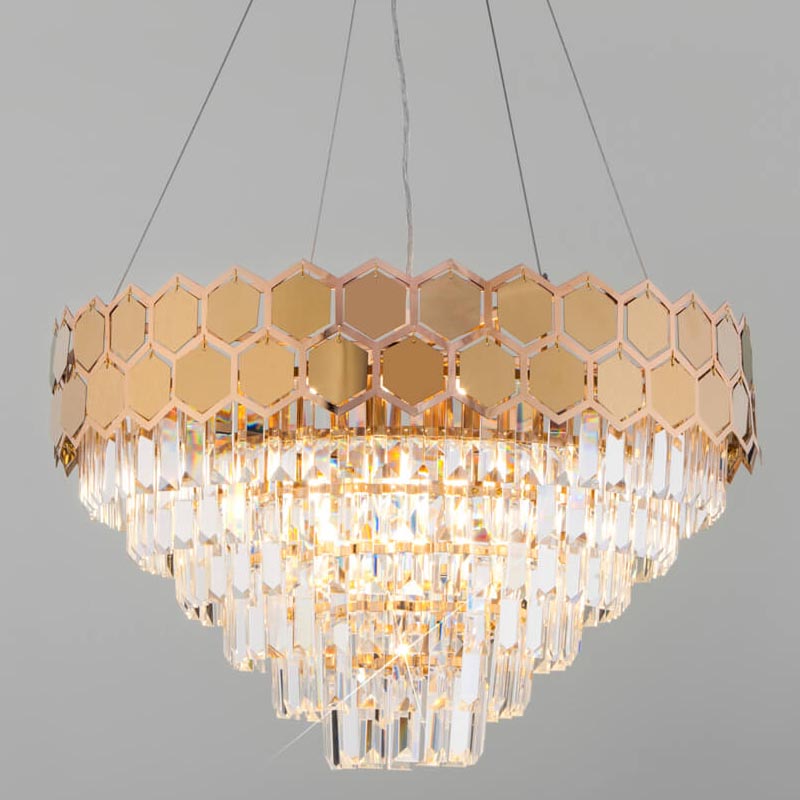 Люстра Hanging Hexagon Moira Chandelier gold Прозрачный (Transparent) Золотой в Ижевске | Loft Concept 