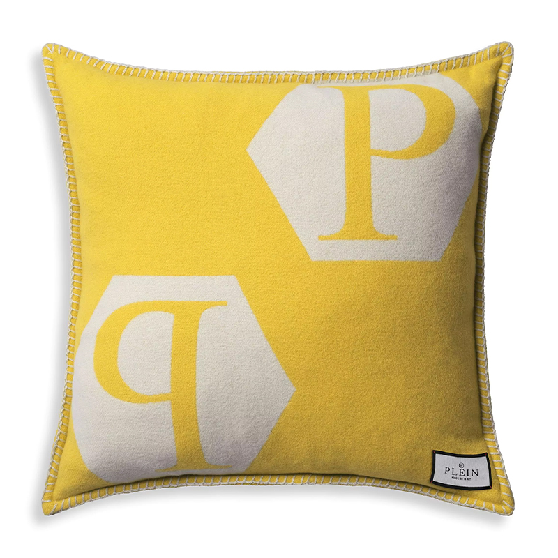 Подушка Philipp Plein Cushion Cashmere Yellow Желтый Белый в Ижевске | Loft Concept 