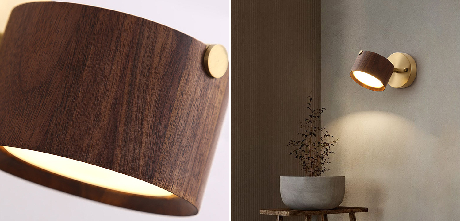 Настенный светодиодный светильник-спот с цилиндрическим плафоном из дерева BERNY - фото