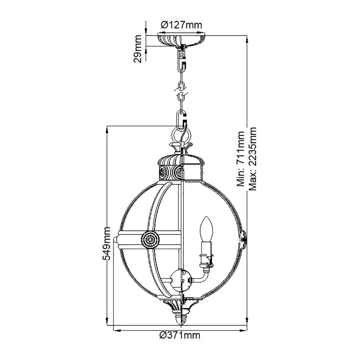 Подвесной светильник с прозрачным стеклянным плафоном в форме шара цвета никеля в индустриальном стиле на цепи 3 лампы Feiss в Ижевске