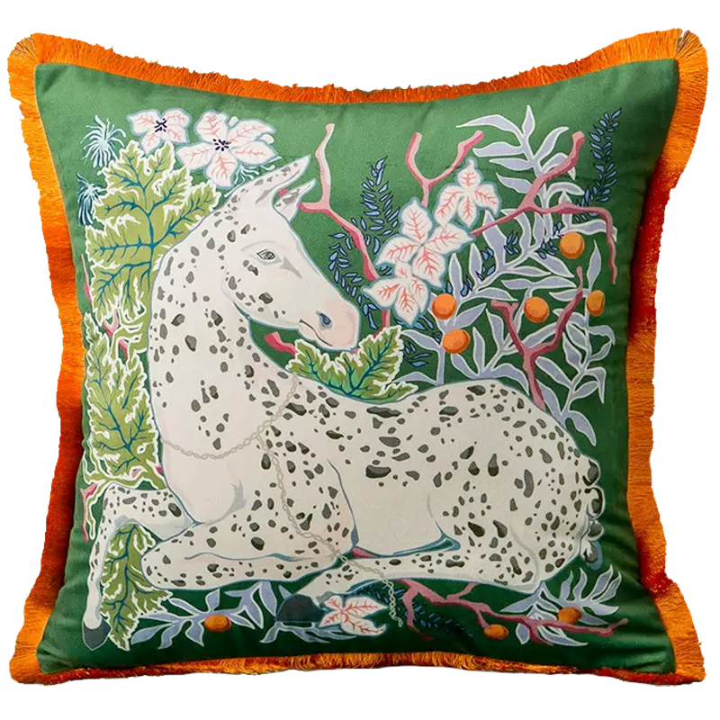 Декоративная подушка Horse on Botanical Green Cushion Мульти Зеленый в Ижевске | Loft Concept 