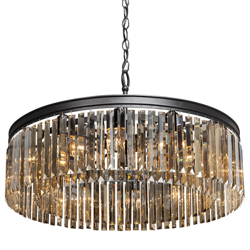 Люстра RH Rhys Amber GLASS Prism Round Chandelier Янтарное стекло 80 Черный матовый Прозрачное Стекло в Ижевске | Loft Concept 