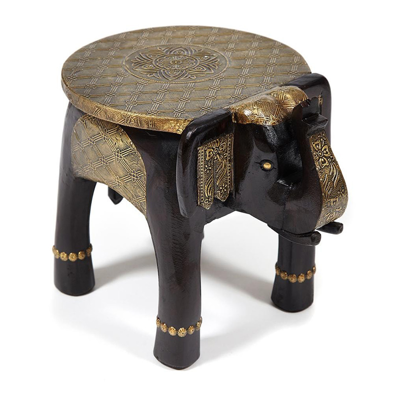 Журнальный стол Antique Indian Brass Mango Wood Elephant Table Черный Латунь в Ижевске | Loft Concept 