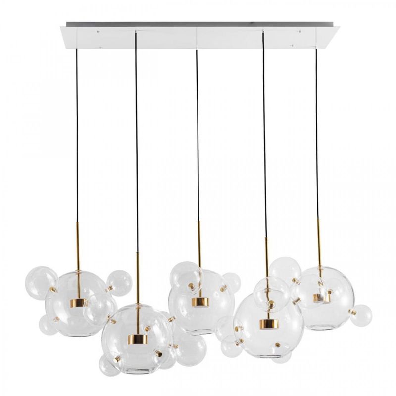 Линейный Светодиодный Светильник Giopato & Coombes Bubble Chandelier Linear Circle 5 плафонов Белый Золотой Прозрачное Стекло в Ижевске | Loft Concept 