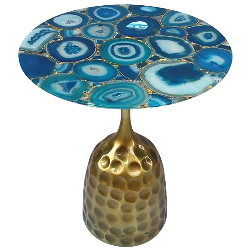 Приставной стол Cluster Surface Blue Agate Side Table Латунь Синий Бирюзовый в Ижевске | Loft Concept 