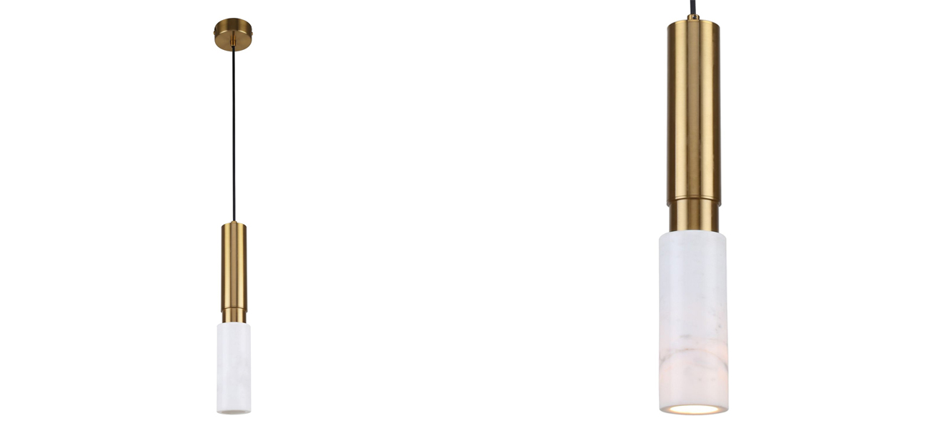 Подвесной светильник с плафоном из белого мрамора Shaw Marble - фото