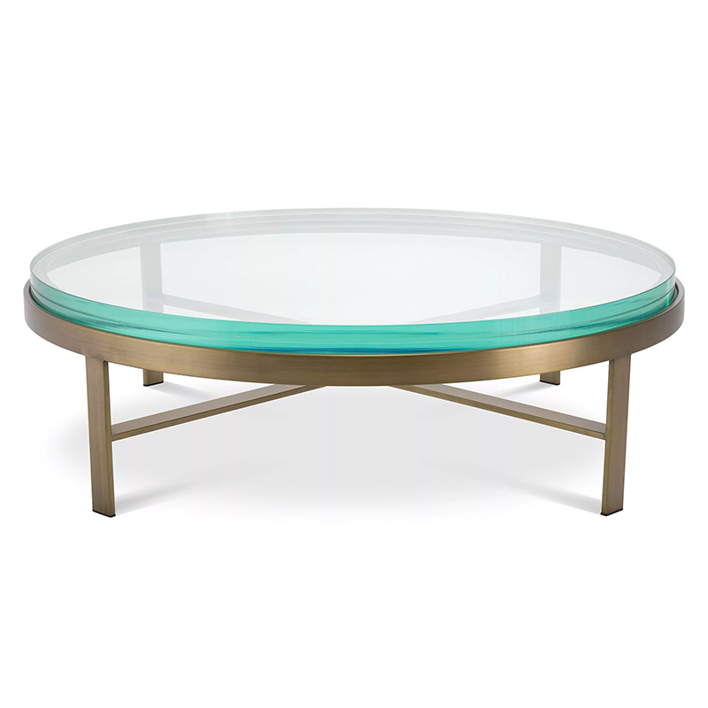 Кофейный стол Eichholtz Coffee Table Hoxton Латунь Прозрачное Стекло Бирюзовый в Ижевске | Loft Concept 