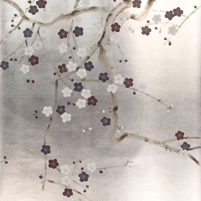 Обои ручная роспись Plum Blossom Lavender on Tarnished Silver gilded paper  в Ижевске | Loft Concept 