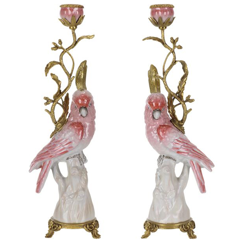 Подсвечник Pink Red Parrot Candlestick L or R Бронза Розовый (Rose) Красный в Ижевске | Loft Concept 