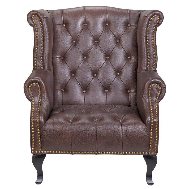 Кресло из натуральной кожи на 4-х деревянных ножках из массива бука Thomas Armchair brown Коричневый Черный в Ижевске | Loft Concept 