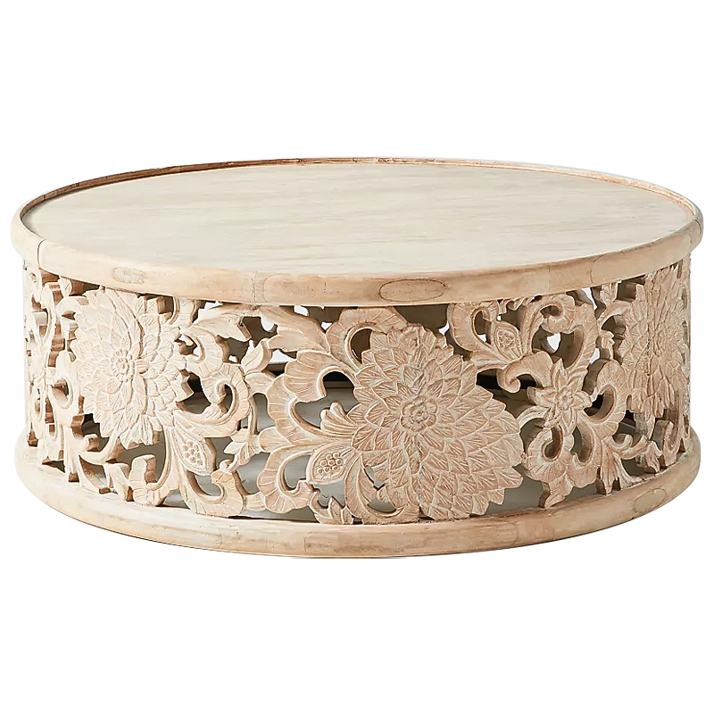 Круглый кофейный стол Handcarved Lotus Round Coffee Table Древесина в Ижевске | Loft Concept 