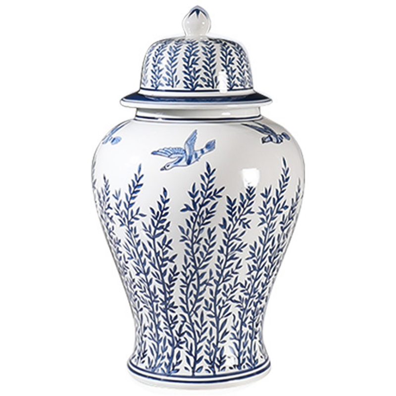 Ваза с крышкой Oriental Blue & White Flying Birds Vase Белый Синий в Ижевске | Loft Concept 