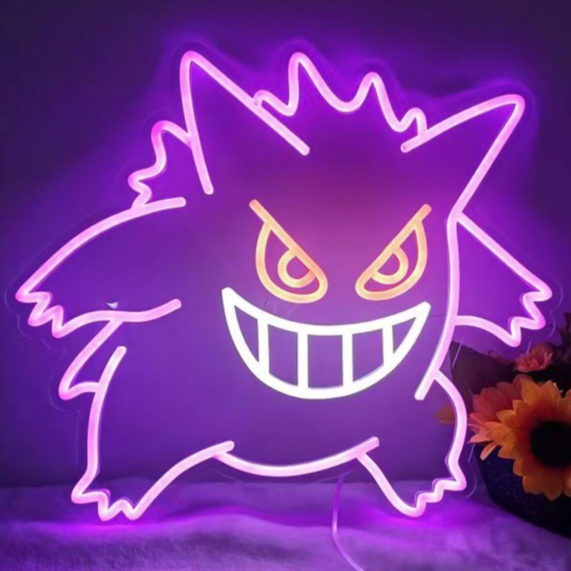 Неоновая настенная лампа Gengar Pokemon Neon Wall Lamp Фиолетовый Желтый Белый в Ижевске | Loft Concept 