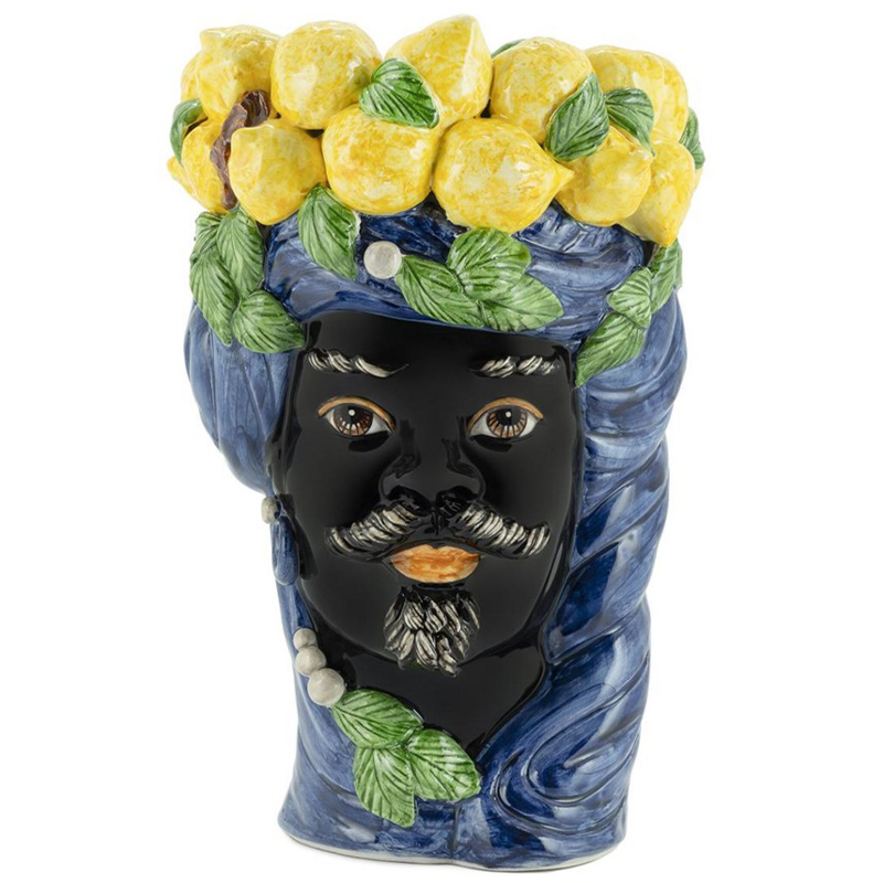 Ваза Vase Lemon Head Man Blue Синий Черный Желтый Зеленый в Ижевске | Loft Concept 