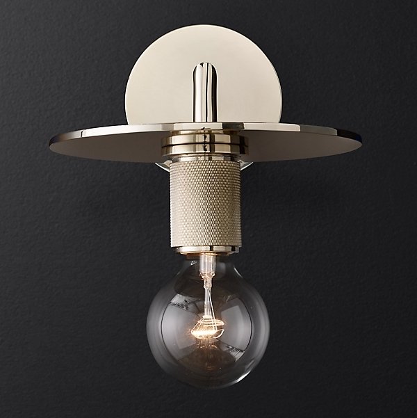 Бра RH Utilitaire Knurled Disk Shade Sconce Silver Никель в Ижевске | Loft Concept 