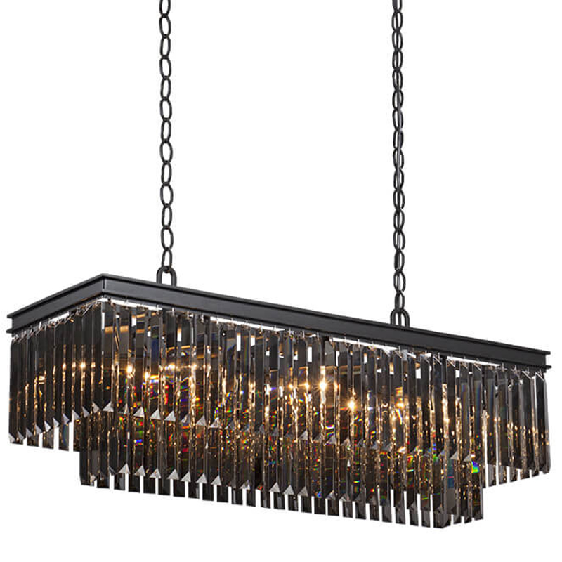 Люстра Odeon Gray glass Rectangular Chandelier Black iron  стекло Смок длина 100 Черный матовый в Ижевске | Loft Concept 