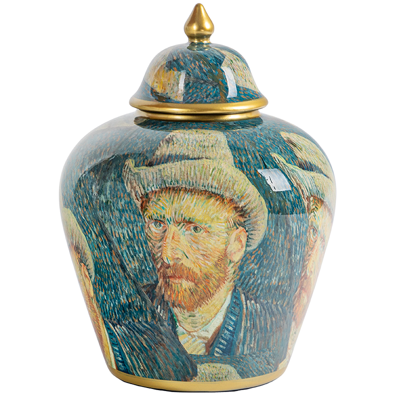 Ваза с крышкой Vincent Van Gogh Vase Изумрудный Золотой Бежевый Мульти в Ижевске | Loft Concept 