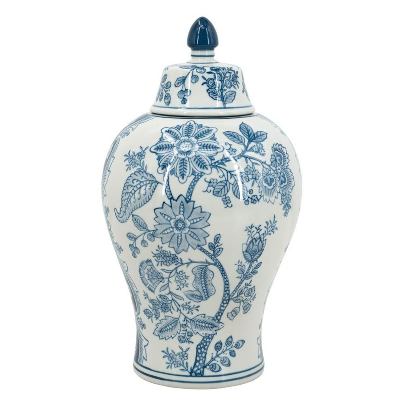 Ваза с крышкой и голубым цветочным рисунком на белом фоне Blue & White Ornament Белый Голубой Ваза с крышкой и голубым цветочным рисунком на белом фоне Blue & White Ornament Белый Голубой в Ижевске | Loft Concept