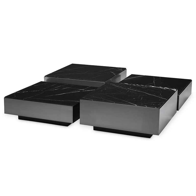 Комплект кофейных столиков Eichholtz Coffee Table Esposito set of 4 Черный Черный Мрамор Nero в Ижевске | Loft Concept 