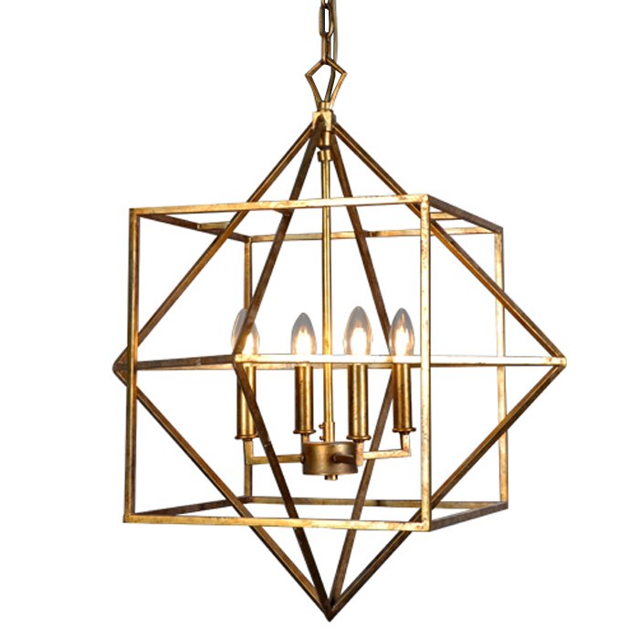 Подвесной светильник CUBIST Chandelier Gold 4 bulbs Золотой в Ижевске | Loft Concept 