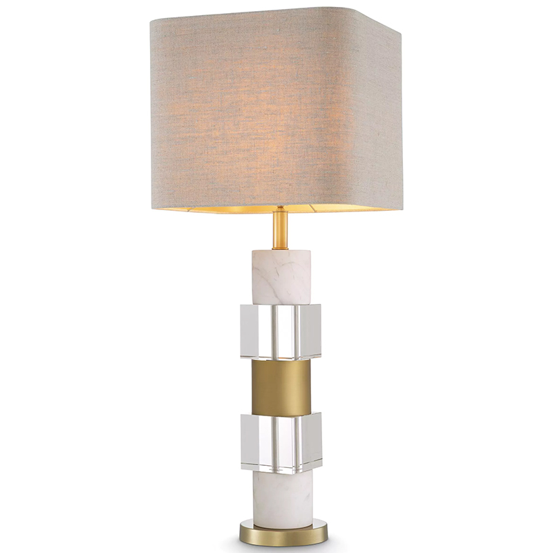 Настольная лампа Eichholtz Table Lamp Cullingham White Marble Прозрачное Стекло Белый Мрамор Bianco Бежево-серый Латунь в Ижевске | Loft Concept 