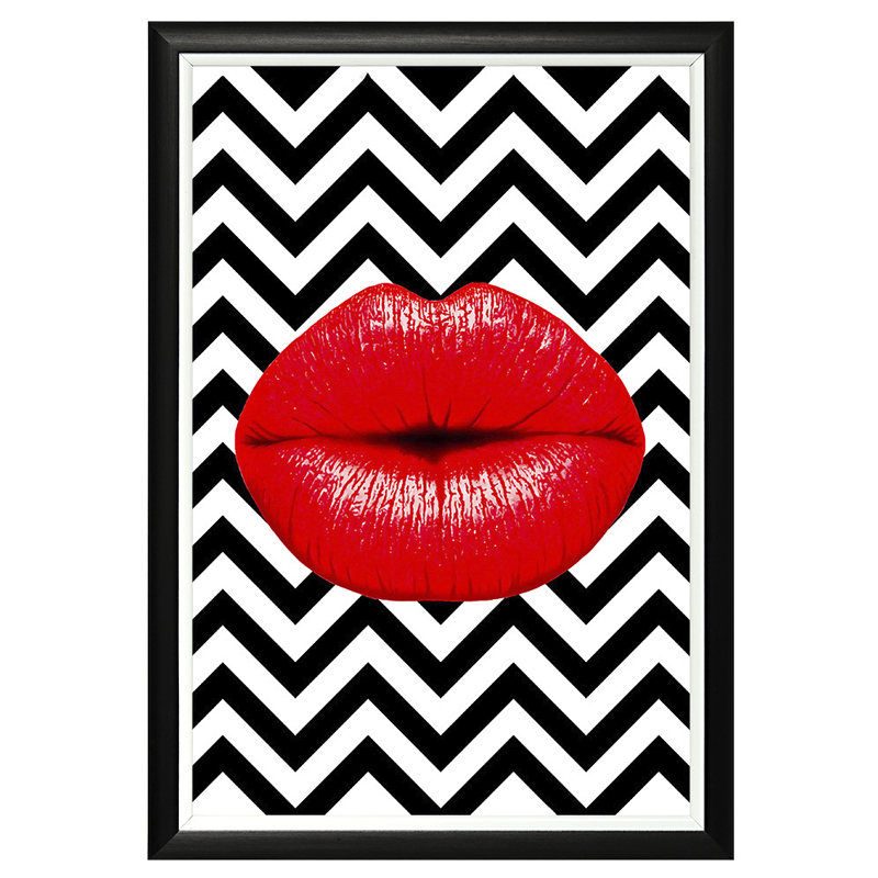 Постер Red Lips Chevron Черно-белый Красный в Ижевске | Loft Concept 