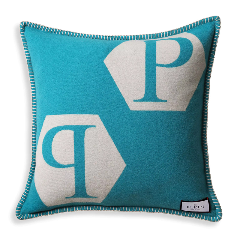 Подушка Philipp Plein Cushion Cashmere Blue Голубой Белый в Ижевске | Loft Concept 