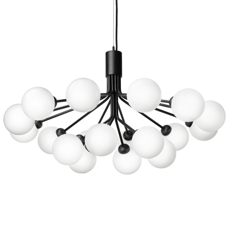 Люстра Berries Chandelier White Balloons Black 18 Черный матовый Белое матовое стекло в Ижевске | Loft Concept 