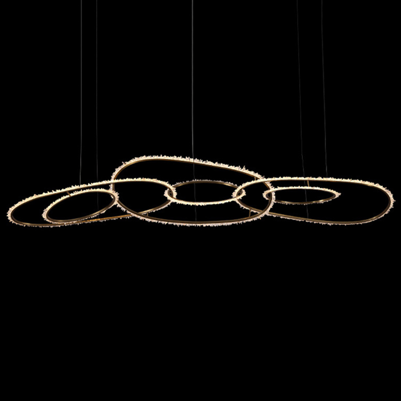 Люстра Six Rings Chain Quartz Crystal Chandelier Глянцевое золото Прозрачное Стекло в Ижевске | Loft Concept 