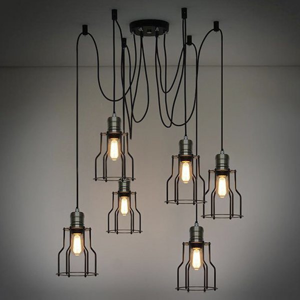 Люстра Loft Industrial 6 wire Cage Filament Pendant Бронза Черный матовый в Ижевске | Loft Concept 