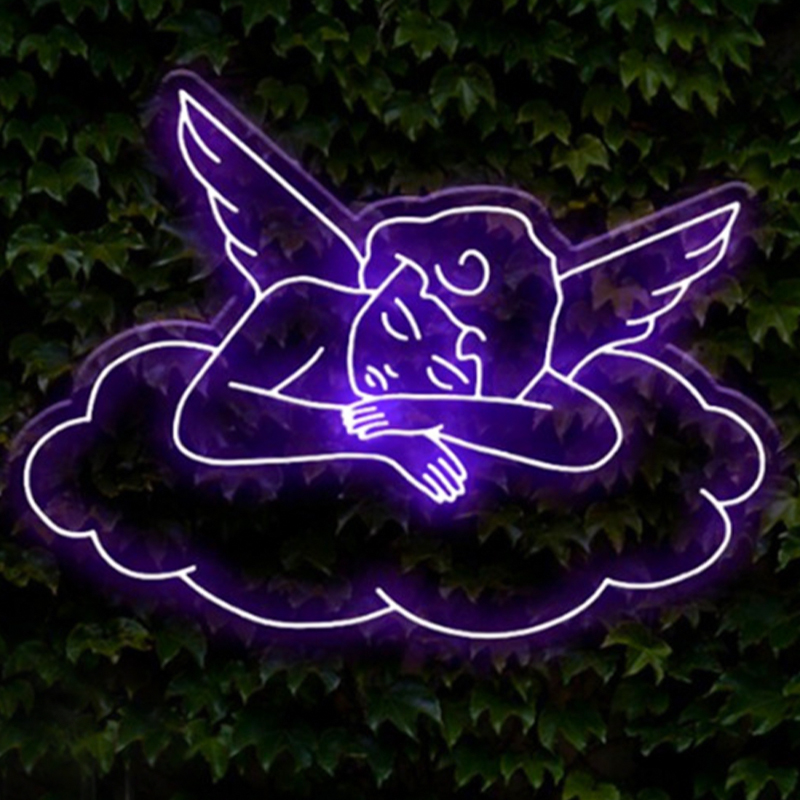 Неоновая настенная лампа Sleeping Angel Neon Wall Lamp Фиолетовый Прозрачный Фиолетовый в Ижевске | Loft Concept 