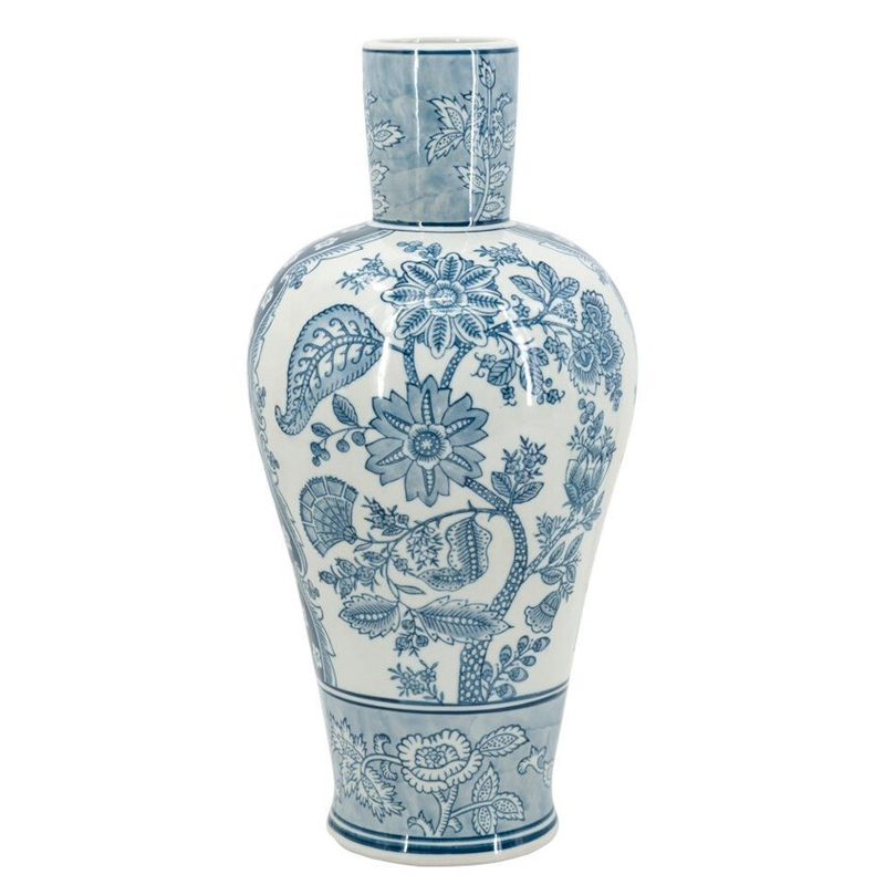 Ваза с голубым цветочным рисунком 43 см Blue & White Ornament Белый Голубой Ваза с голубым цветочным рисунком 43 см Blue & White Ornament Белый Голубой в Ижевске | Loft Concept