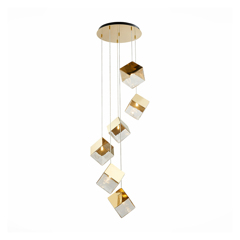 Потолочная люстра Pyrite Chandelier gold cube 6 Золотой Прозрачный в Ижевске | Loft Concept 