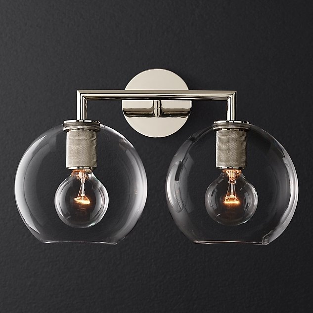 Бра RH Utilitaire Globe Shade Double Sconce Silver Прозрачное Стекло Никель в Ижевске | Loft Concept 