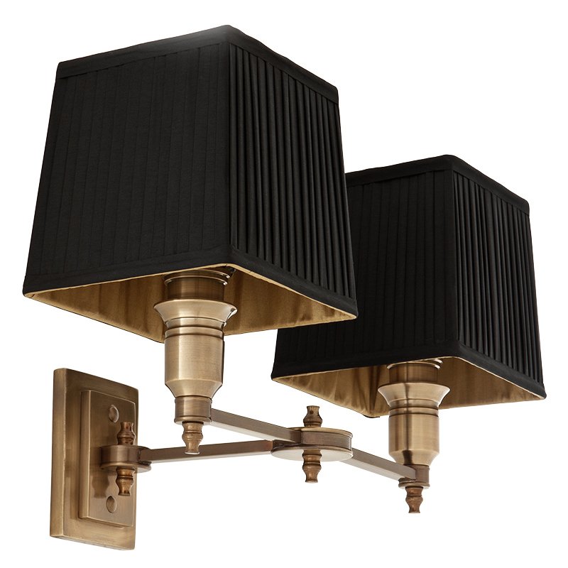 Бра Wall Lamp Lexington Double Brass+Black Латунь Античная полированная Черный в Ижевске | Loft Concept 