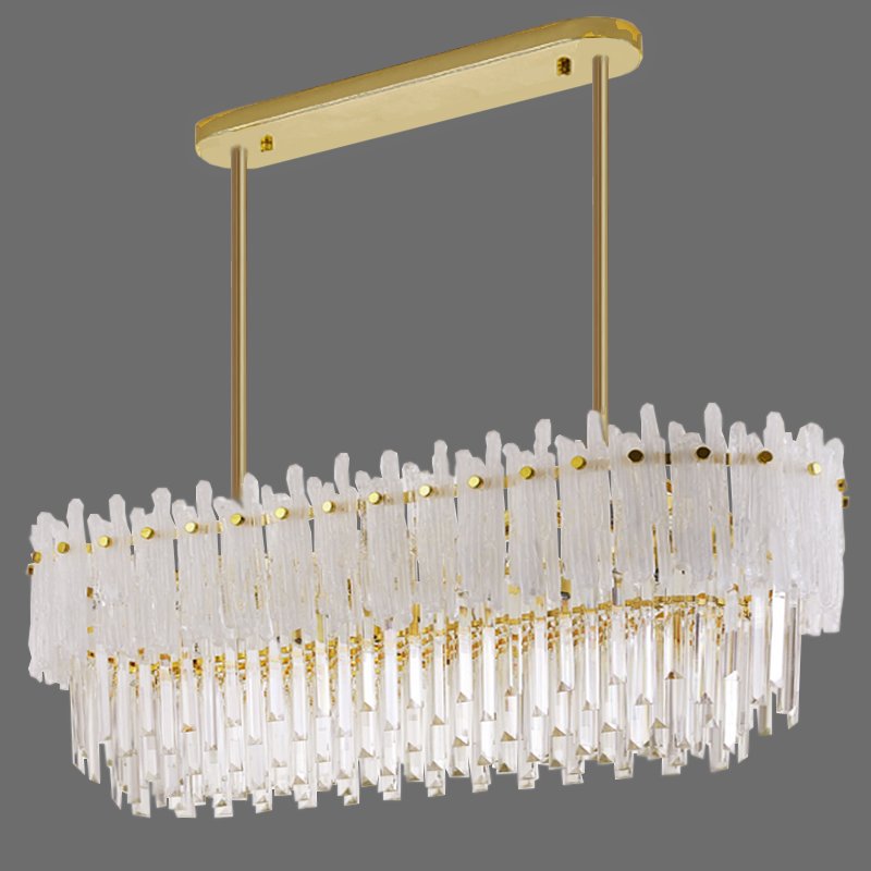 Люстра Murano Glass ICE Chandelier Rectangle Золотой Белый Прозрачное Стекло в Ижевске | Loft Concept 