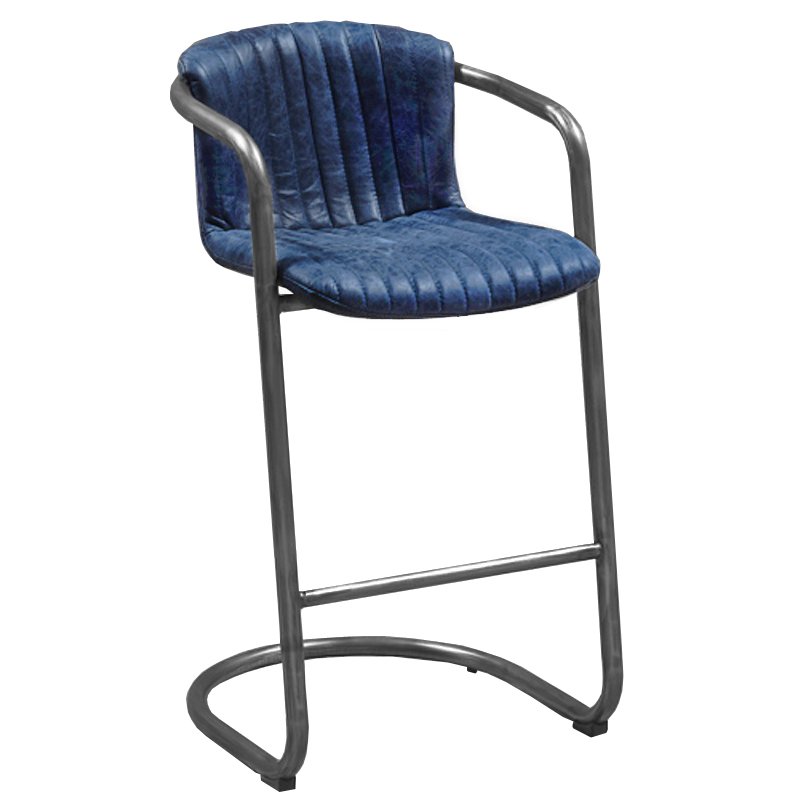 Барный стул Desmond bar stool LEATHER BLUE Синий Серый в Ижевске | Loft Concept 